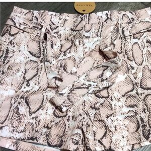 Belted Pink Snake Skin Printed Shorts